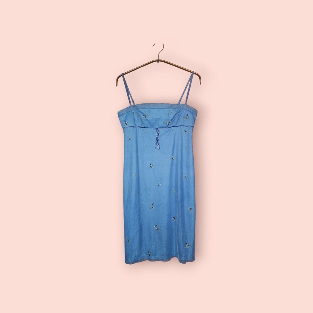 BCBG Nordstrom Vintage Beaded Tulle Mini Dress Fairy Whimsigoth Floral Blue L